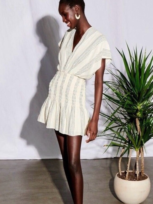Nwot Saylor Cream Mini Dress With Navy Stripe Detail
